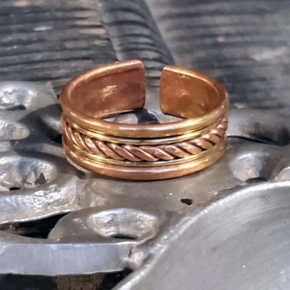 Ethnic Tribal India Brass and Copper Adjustable Handcrafted Artisan Metal Ring - Picture 1 of 12